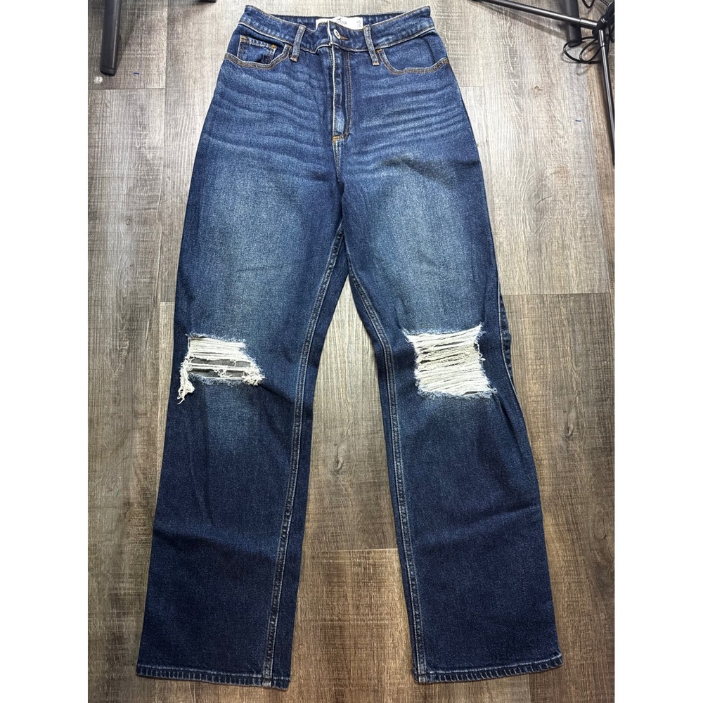 Hollister Curvy Ultra High-Rise Dad Jeans Dark Wash Distressed 1R W25 L31 NWOT